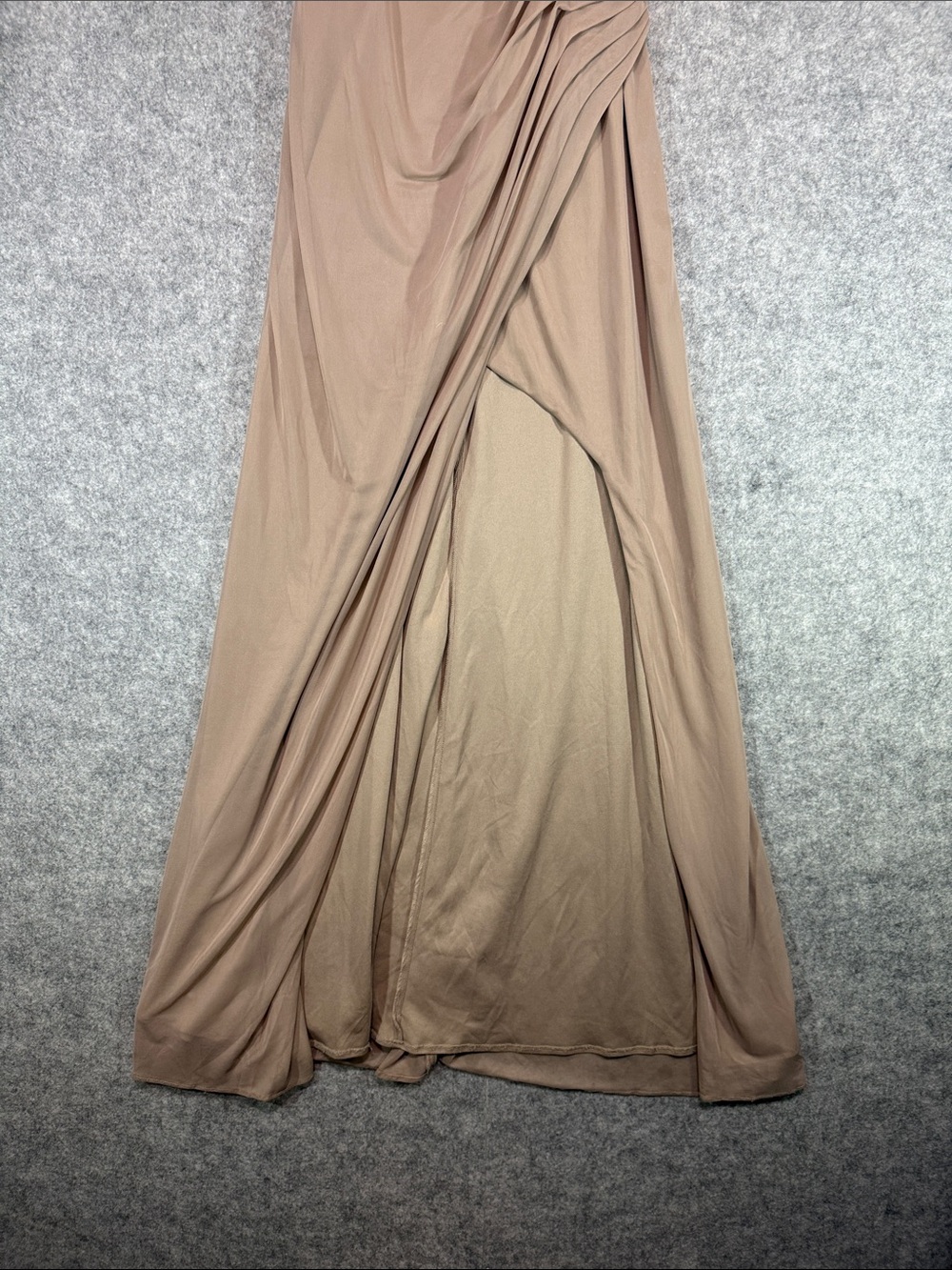 Azazie Champagne Chiffon Bridesmaid Dress Size A10 Cowl Neck Ruched Slit Boning - Picture 4 of 12